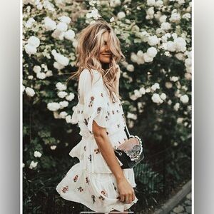 ZARA NWT Women's Floral Embroidered Tiered Lace Chiffon Shift Mini Dress in Sz M